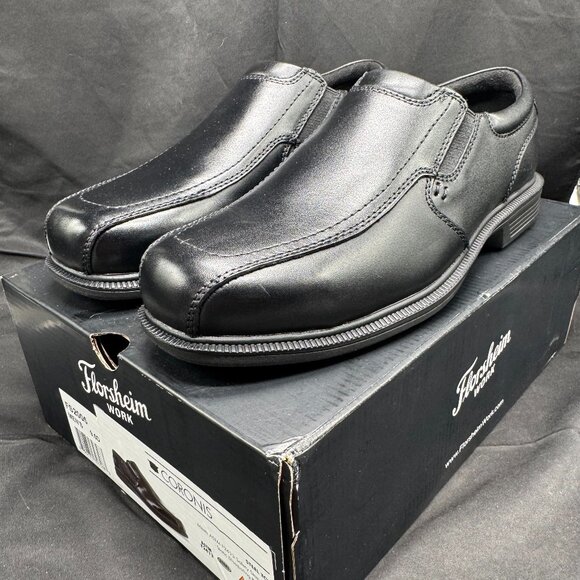 NIB Florsheim Men's Coronis Work Steel Toe Black Bike Toe Slip On Shoe Size 9.5D - Picture 1 of 8